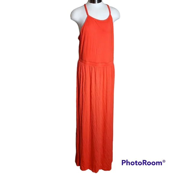 Old Navy | Dresses | Old Navy Maxi Dress Orange Spaghetti Strap Elastic  Waist Blend | Poshmark